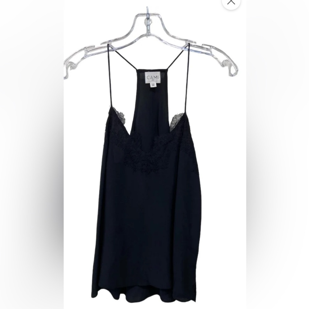 Home Cami NYC Size M Black Silk Spaghetti Strap Lace Trim Slip Top